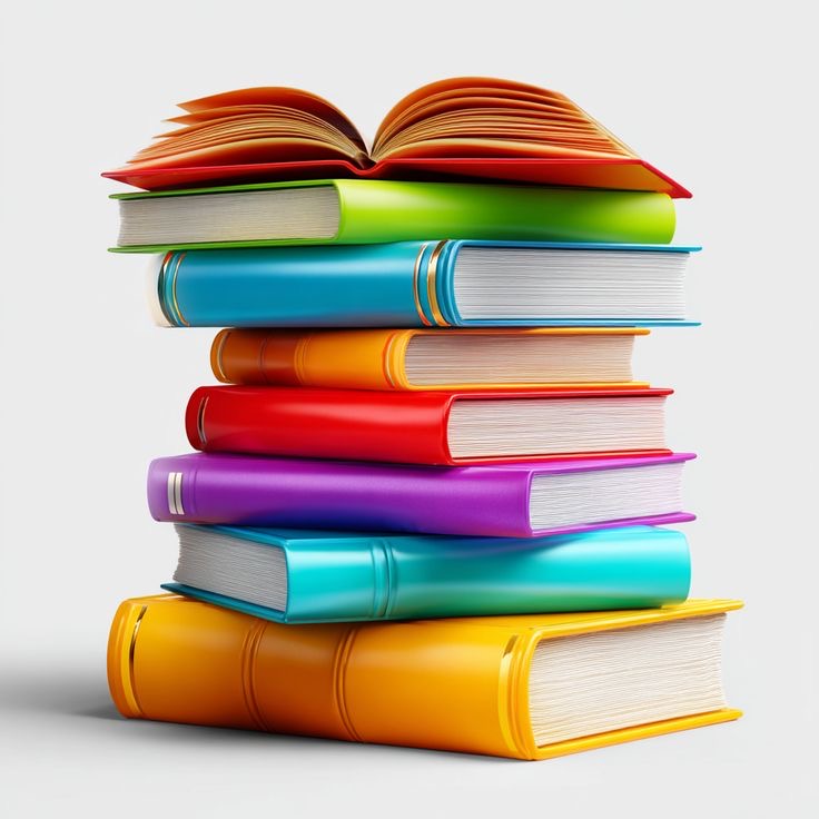 Livros e materiais editoriais com capas coloridas